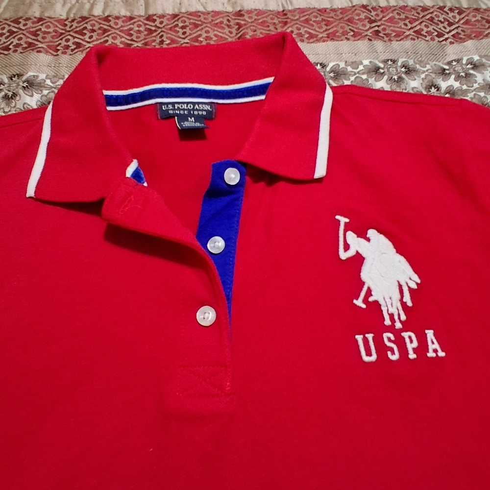 U.S. Polo Assn Women Short Sleeve Red  Polo Shirt SzM Pony Logo USPA 3 Classic - Picture 3 of 15